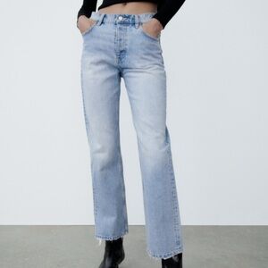 Zara Light Blue Straight Leg High Waisted Jeans